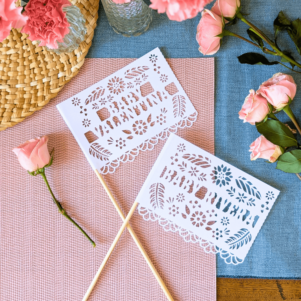 Personalized Floral Papel Picado Baby Shower Flags - Lula Flora