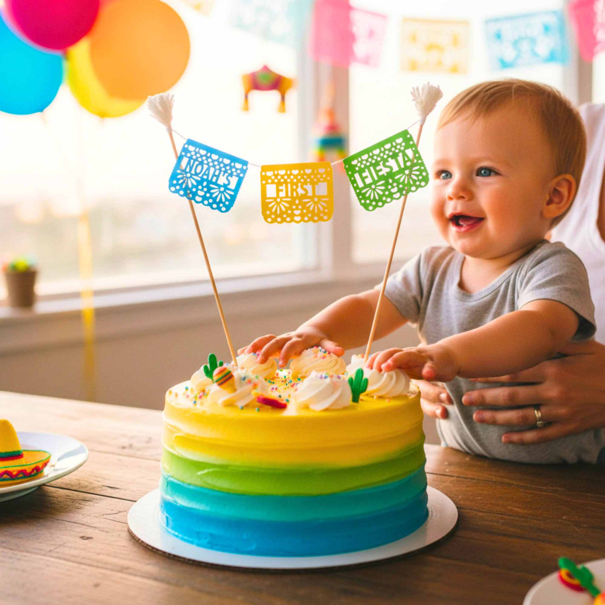 Personalized Papel Picado Fiesta Cake Topper
