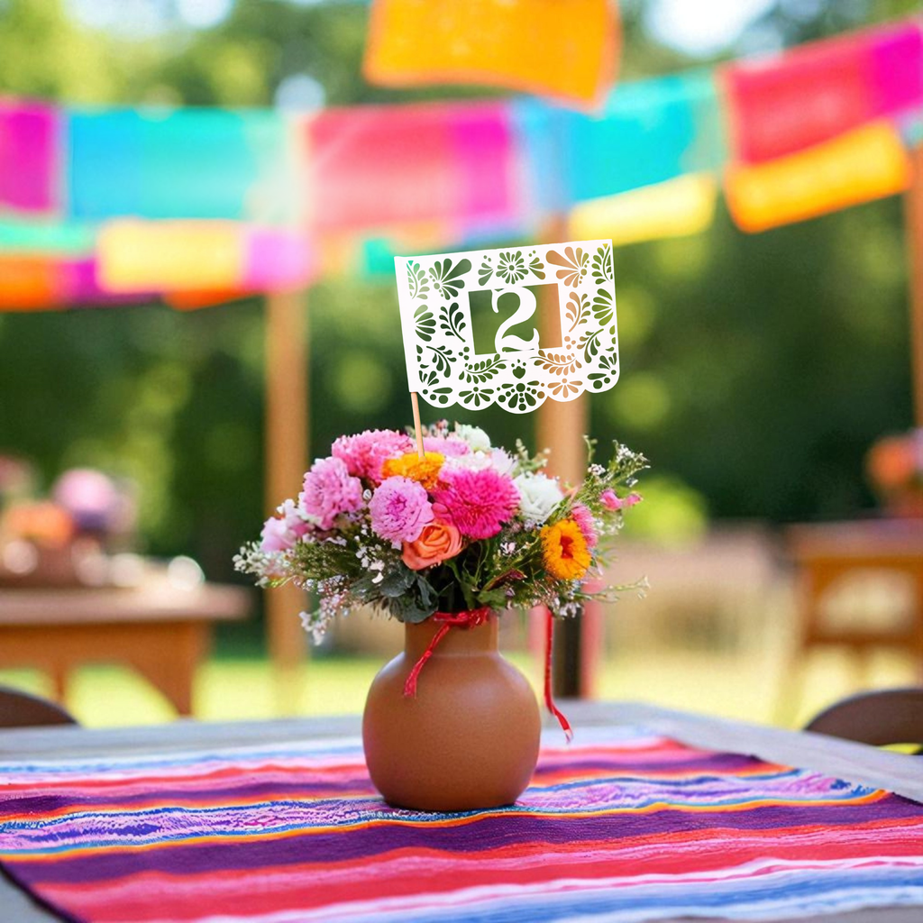 Hacienda Talavera table number flags in custom colors