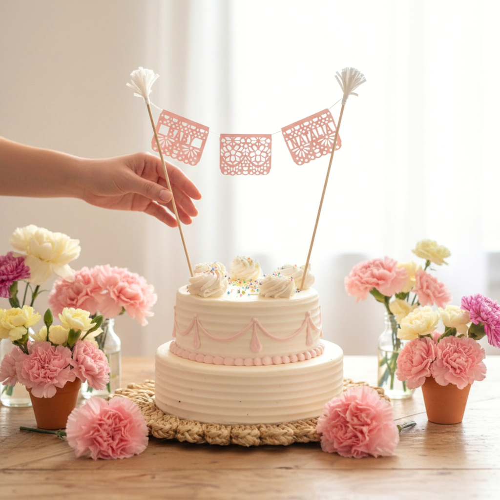 Adorno para tarta de baby shower Cielito Lindo - Rosa/Niña