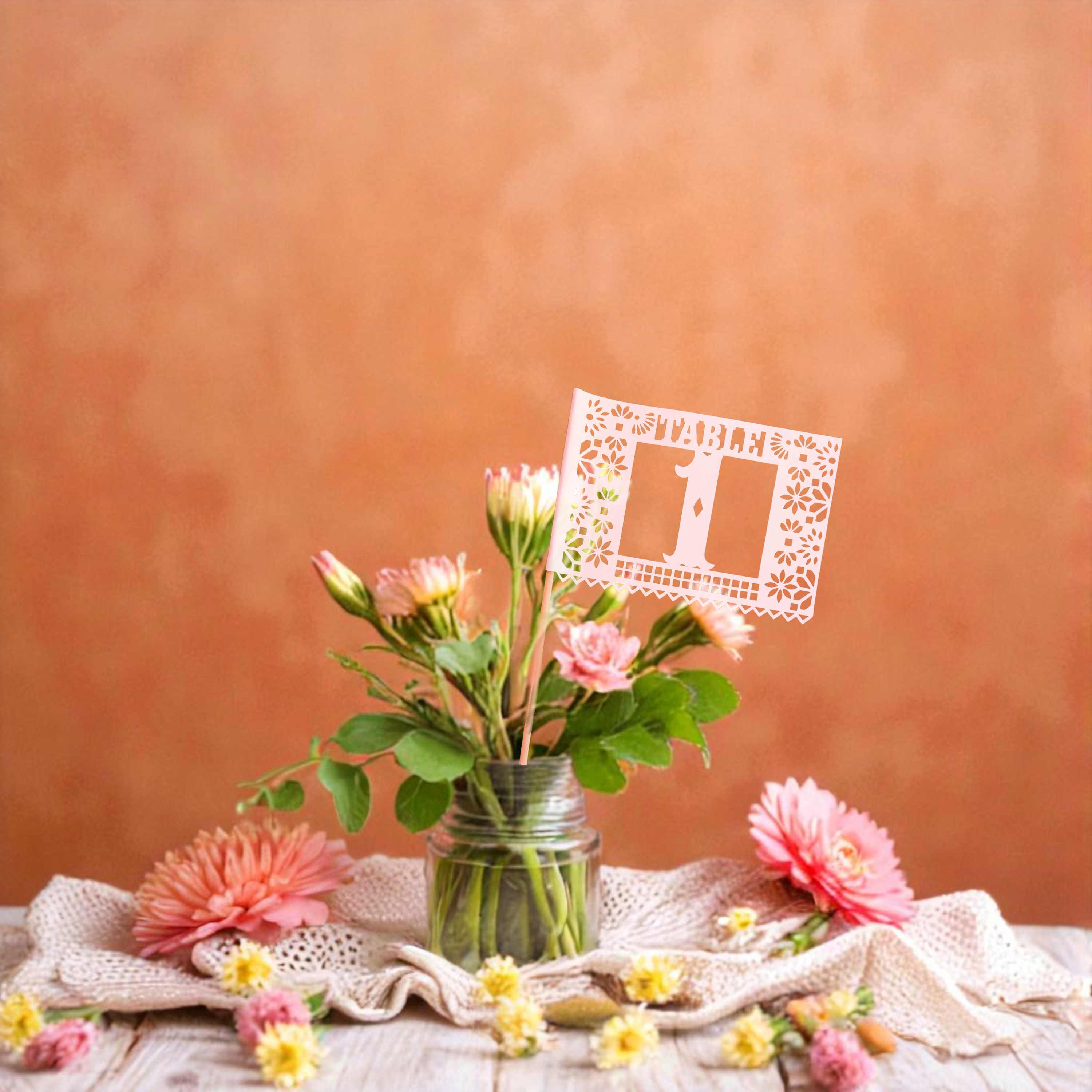 Spanish tile table number flags in custom colors