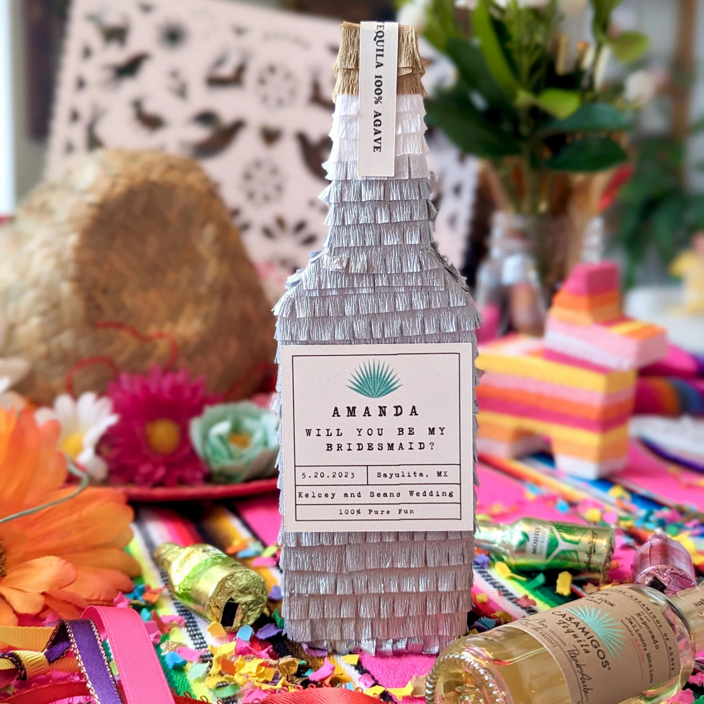 Tequila Piñata Bridesmaid Proposal Box - Gold