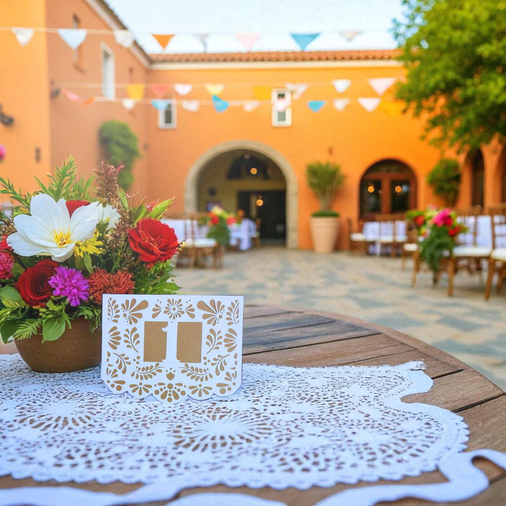 Spanish tile table numbers with layered custom cardstock colors