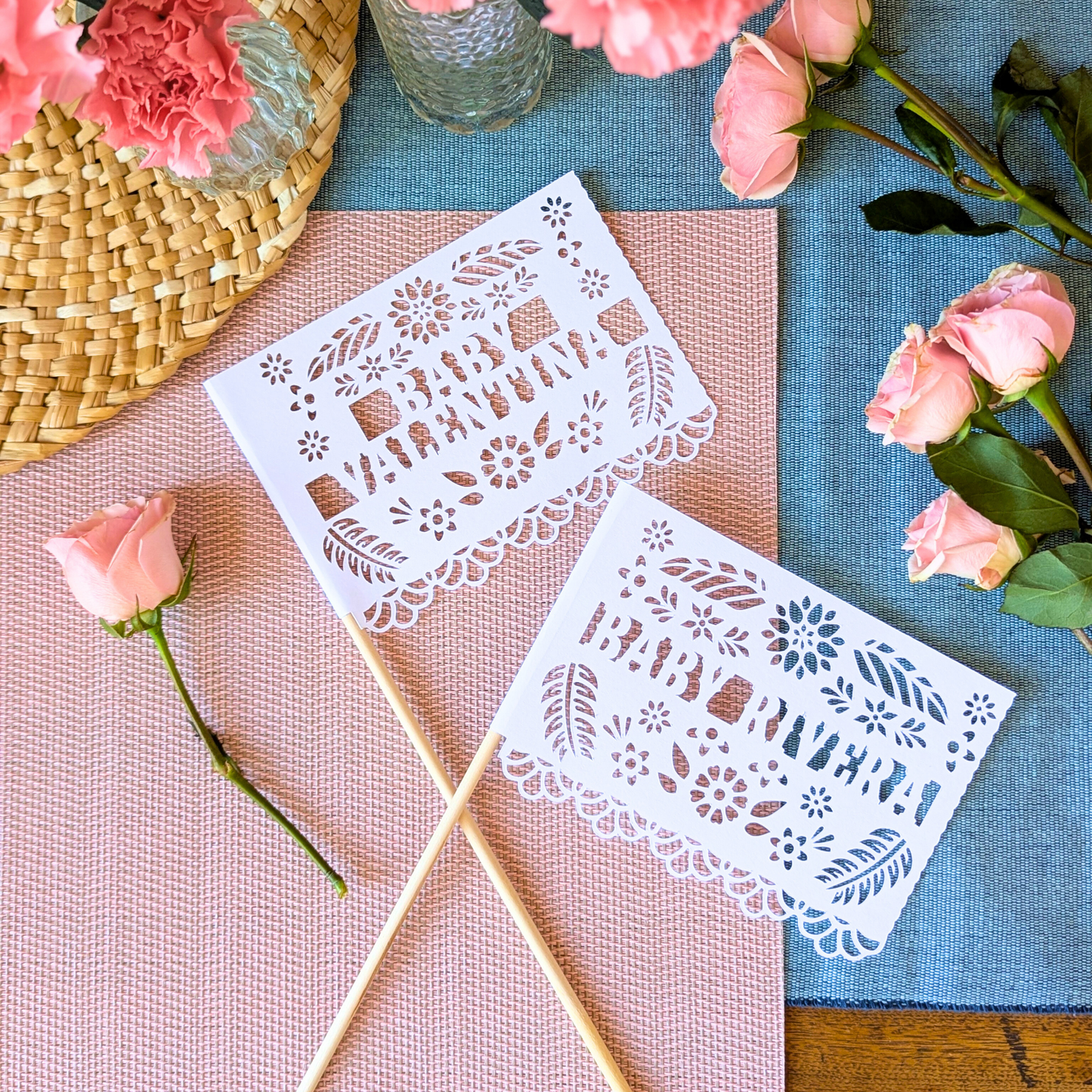 Personalized Floral Papel Picado Baby Shower Flags