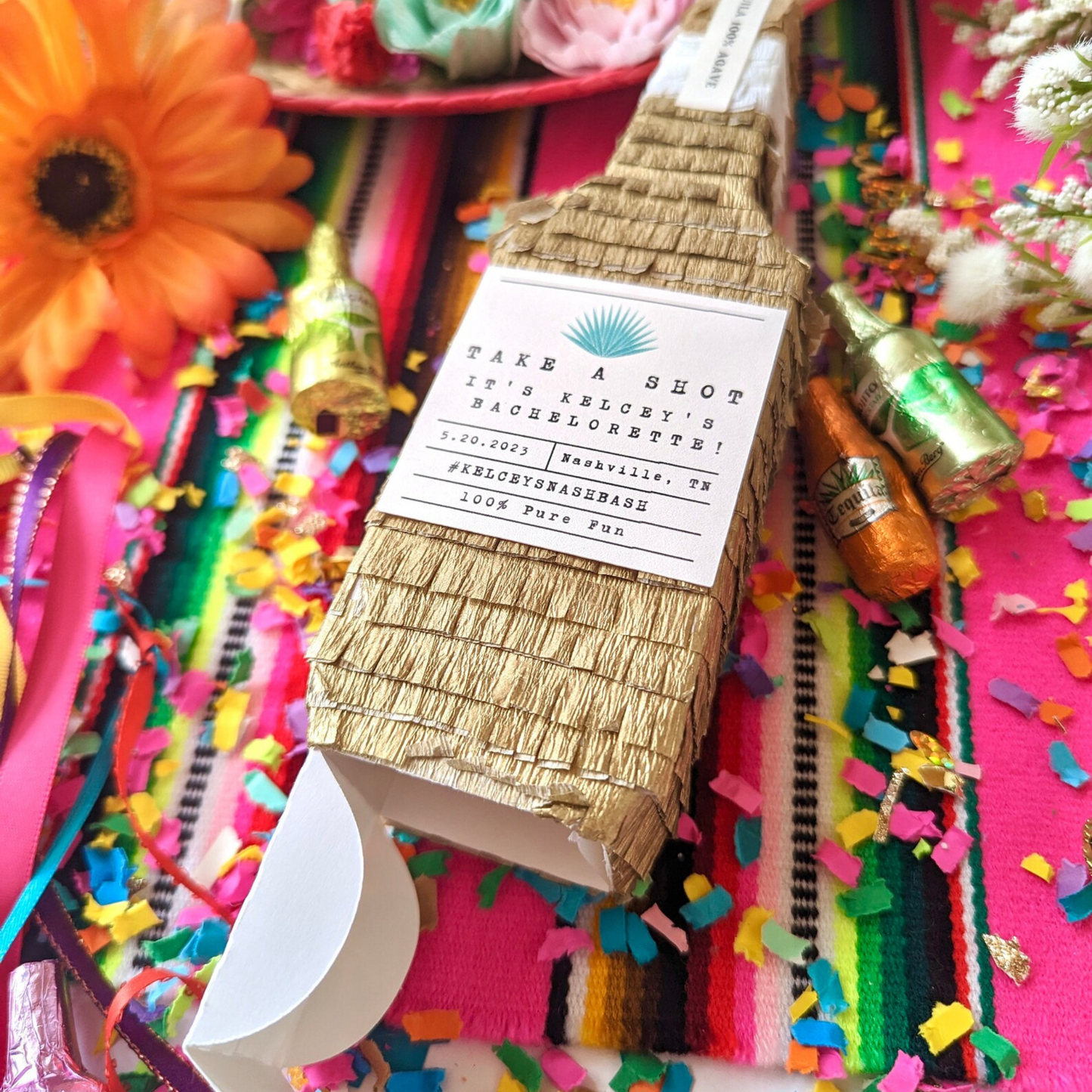 Tequila Piñata Bridesmaid Proposal Box - Gold