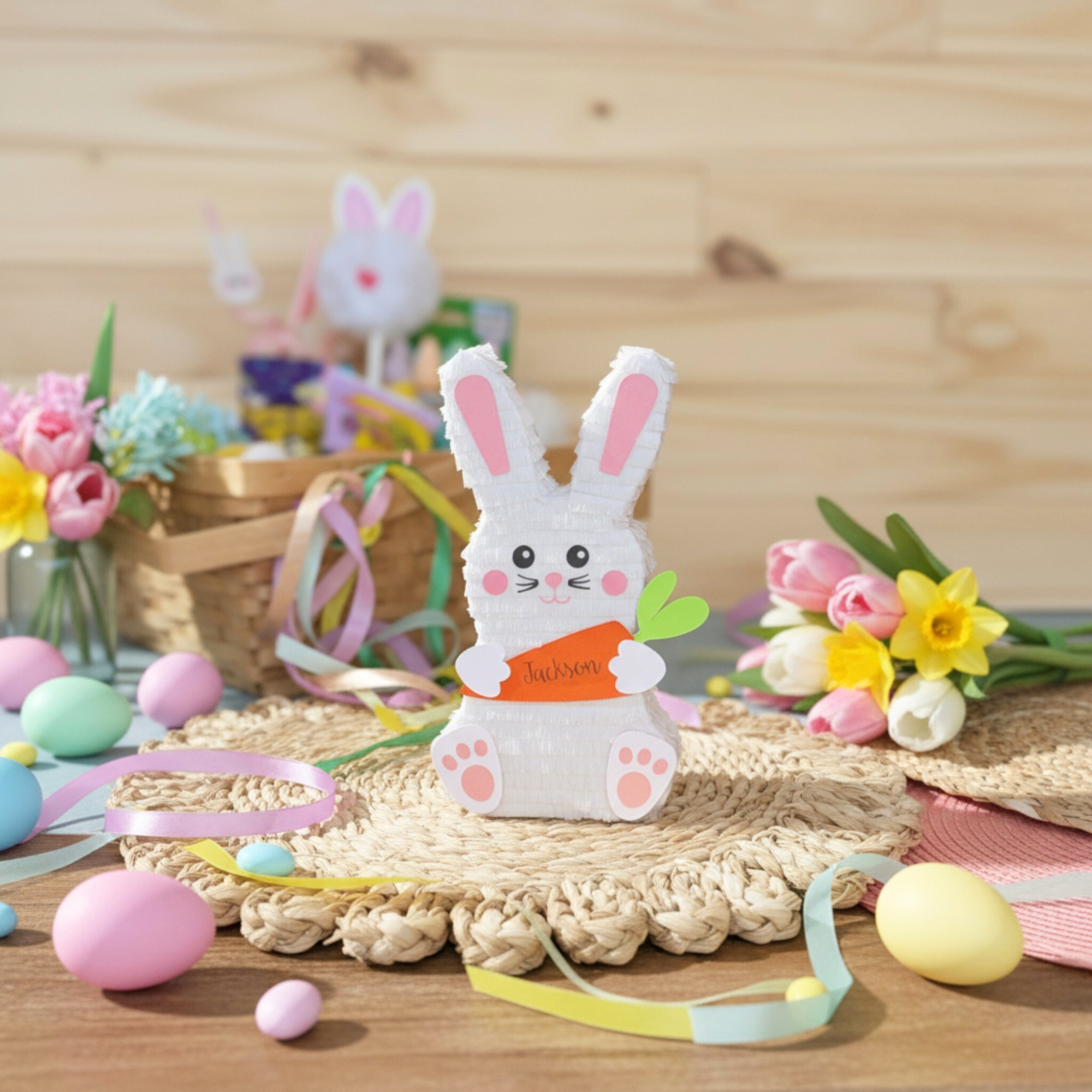 Personalized Easter Bunny Mini Piñata Basket Stuffer - Lula Flora