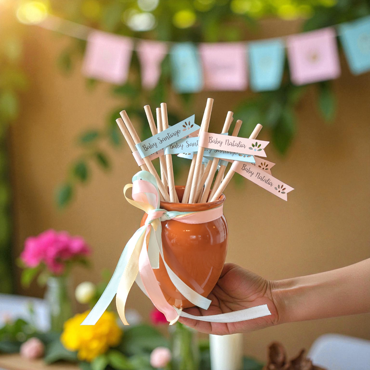 Personalized Cielito Lindo baby shower party straws