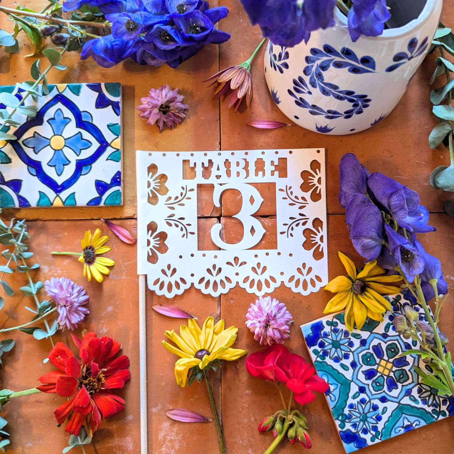 Talavera Tile Table Number Flags