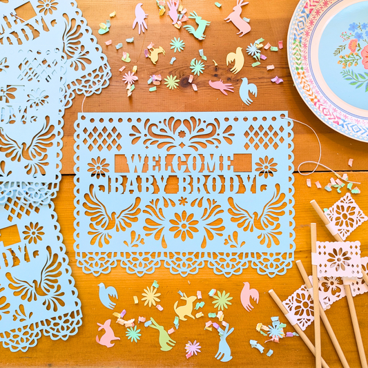 Custom Papel Picado Baby Blue Cielito Lindo Banner