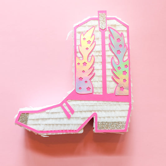 Cowboy Boot Mini Piñata Gift Box - Disco White