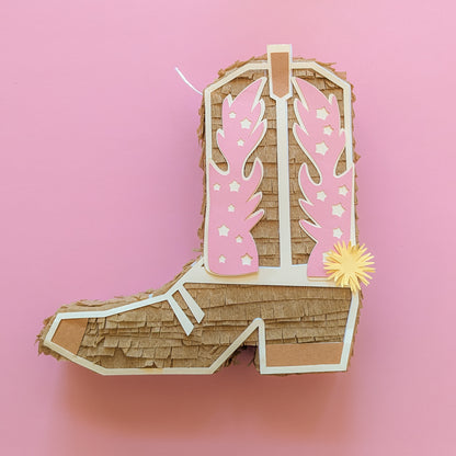 Cowboy Boot Mini Piñata Gift Box - Tan