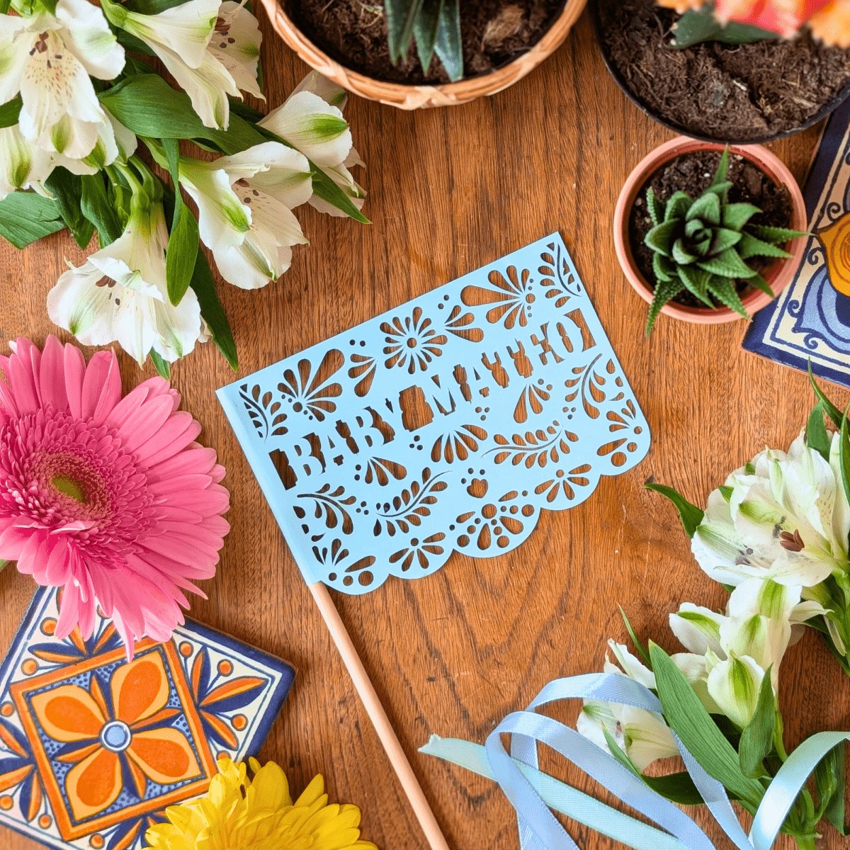 Baby Blue Talavera Cielito Lindo Baby Shower Flags - Lula Flora