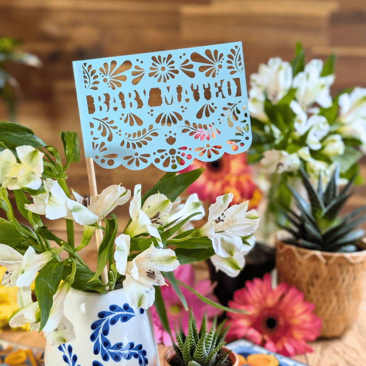 Baby Blue Talavera Cielito Lindo Baby Shower Flags - Lula Flora