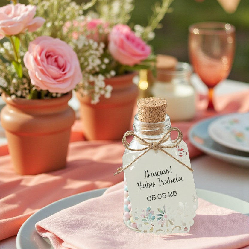 Personalized Cielito Lindo favor tags with custom colors