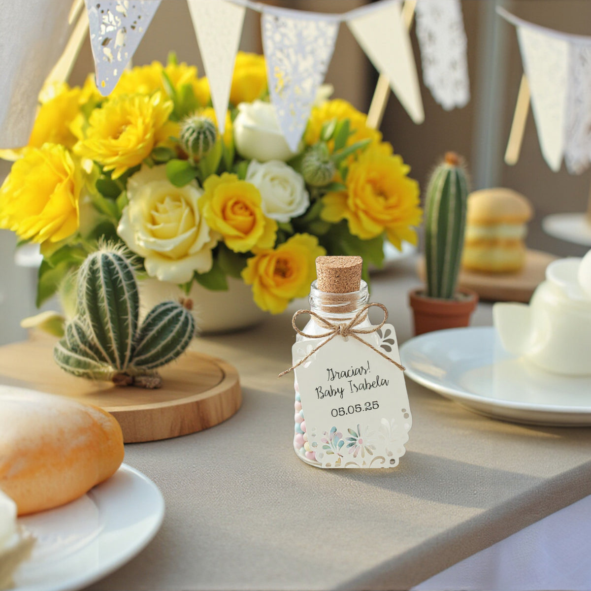 Personalized Cielito Lindo favor tags with custom colors