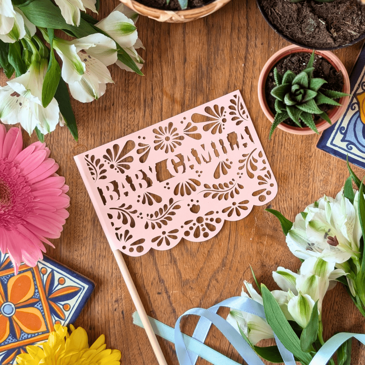 Blush Pink Talavera Cielito Lindo Baby Shower Flags - Lula Flora