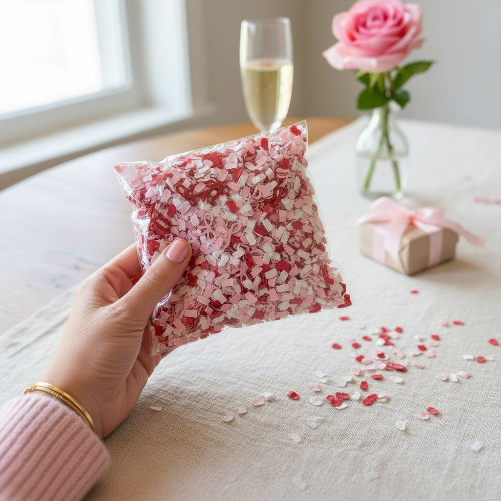 Coquette Valentine's bow confetti with red and pink bows