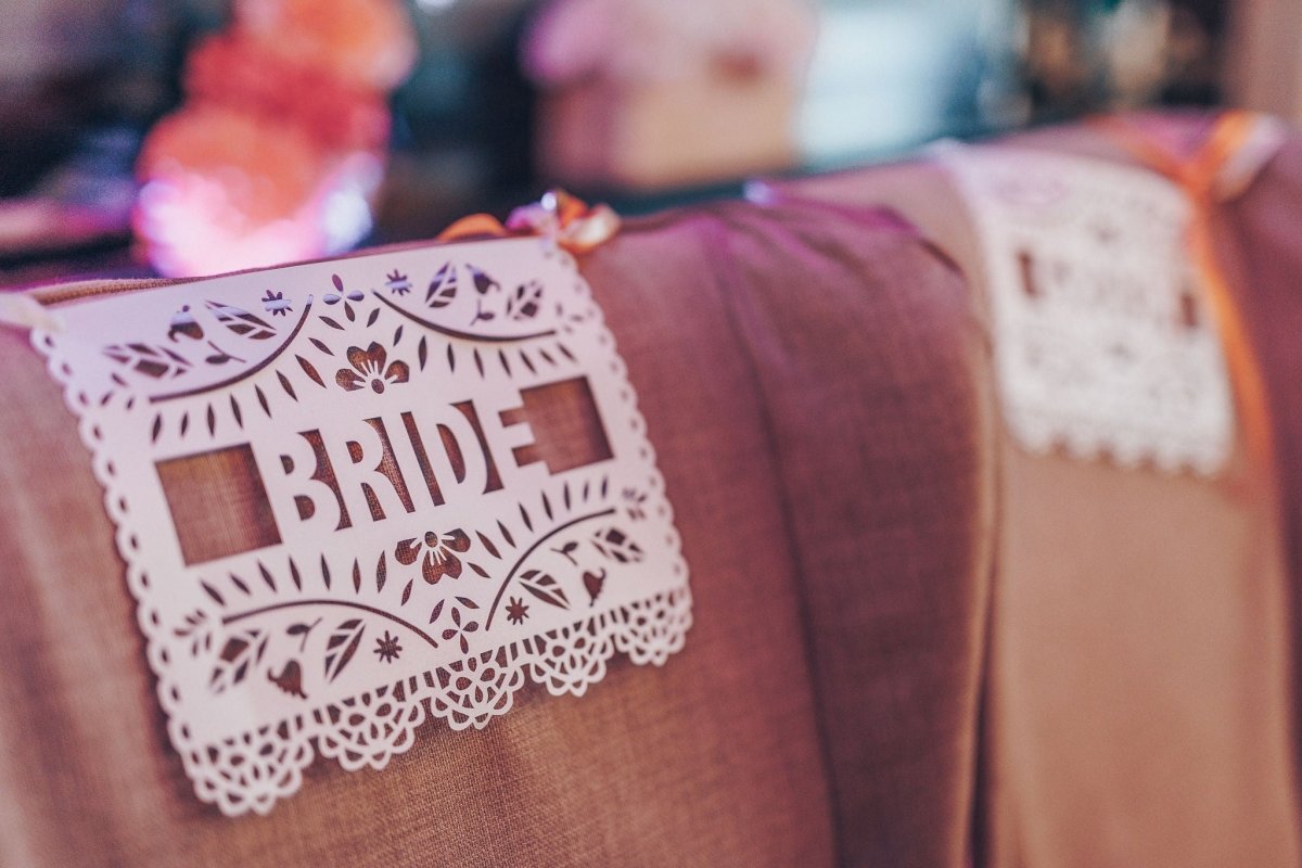 Bride and Groom Papel Picado Wedding Chair Signs - Lula Flora