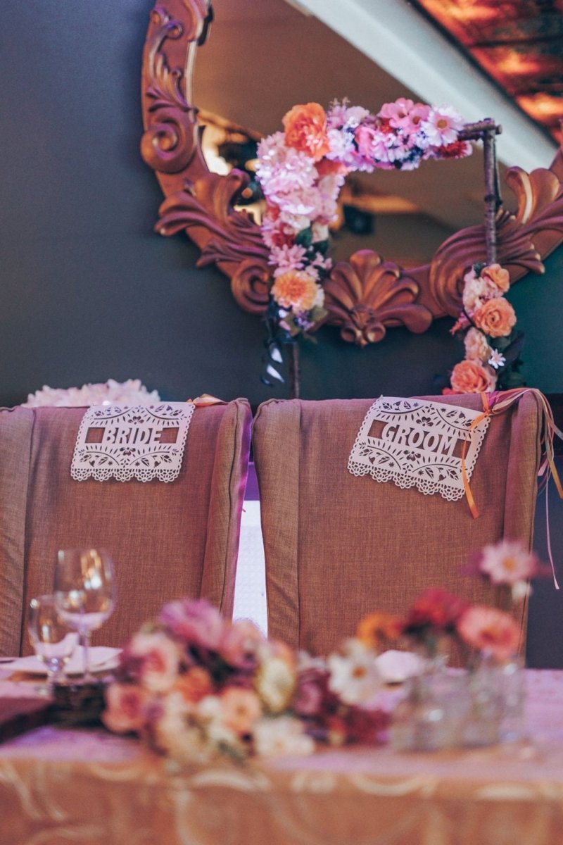 Bride and Groom Papel Picado Wedding Chair Signs - Lula Flora