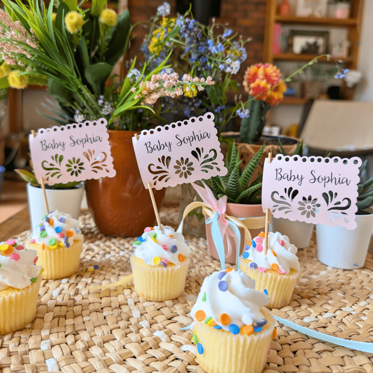 Personalized Cielito Lindo Baby Shower Cupcake Toppers