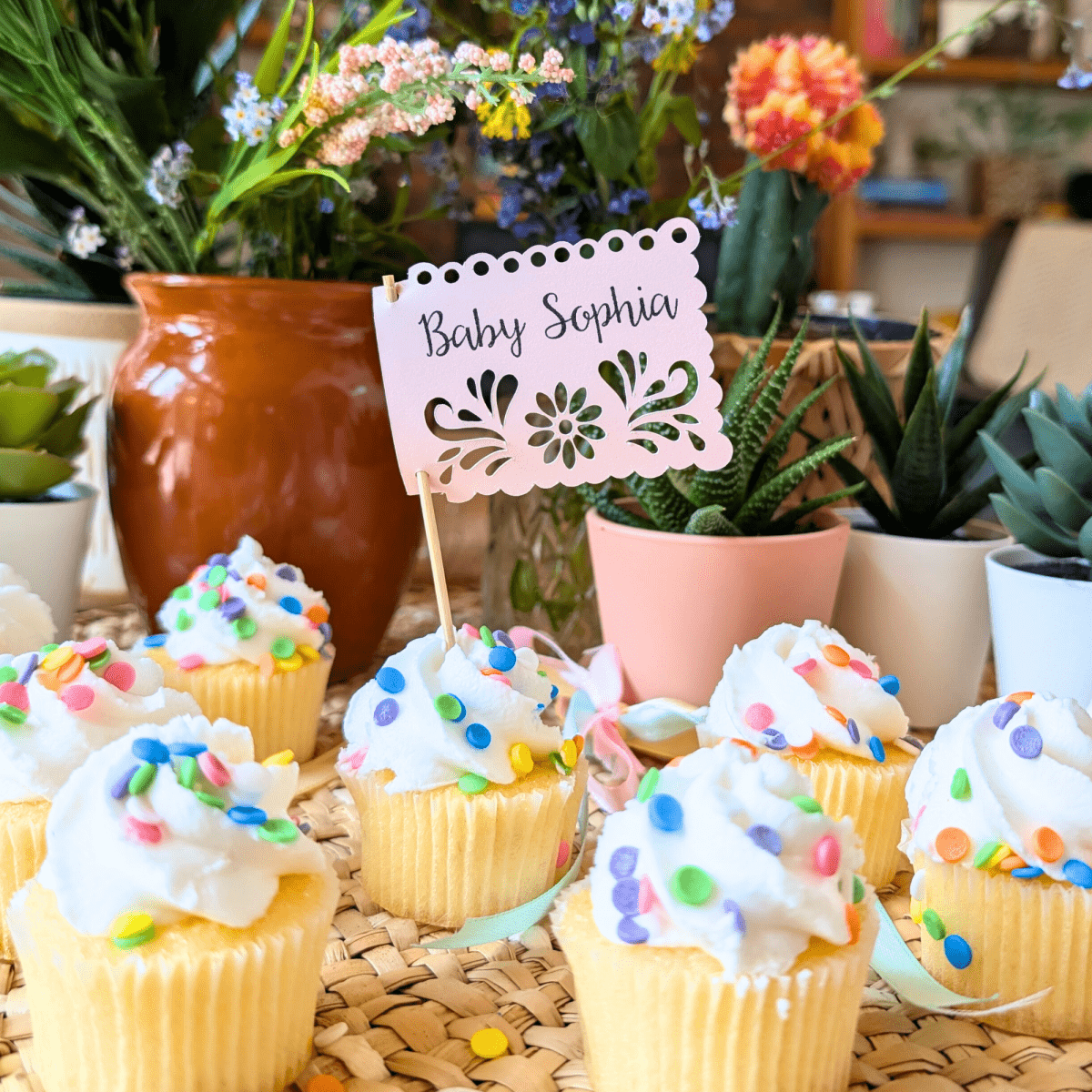 Personalized Cielito Lindo Baby Shower Cupcake Toppers
