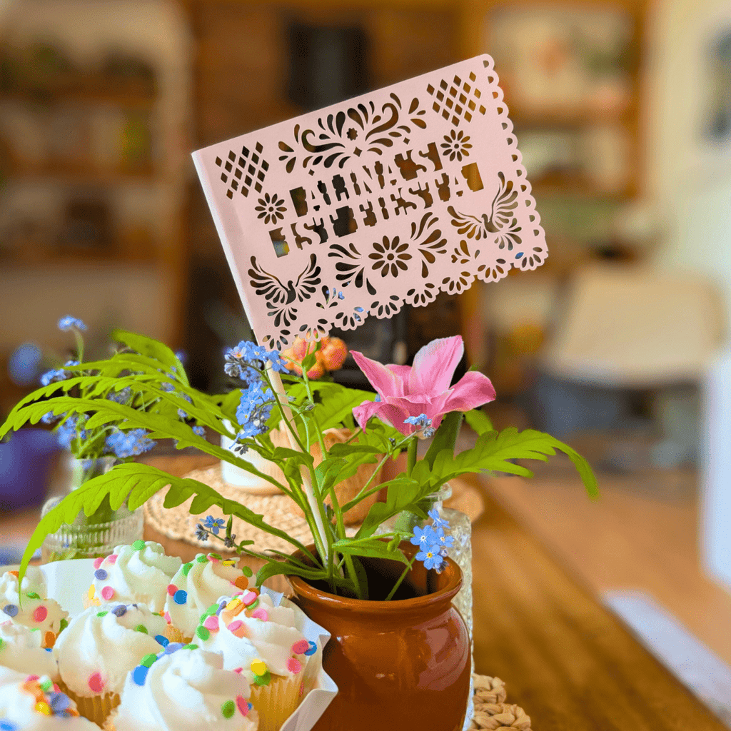 Personalized Cielito Lindo birthday centerpiece flags