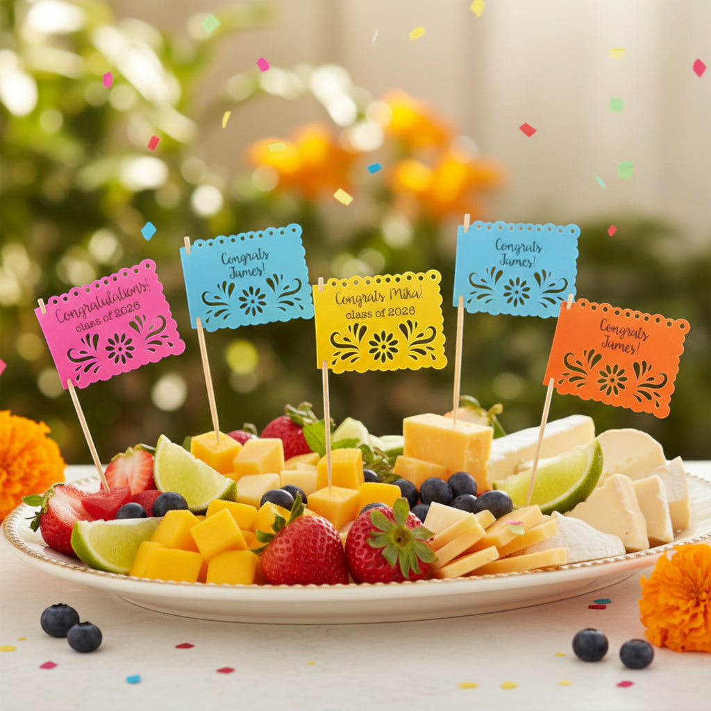 Personalized Fiesta Graduation Papel Picado Food Picks