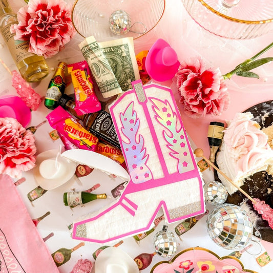 Cowboy Boot Bachelorette Gift Box - Disco White - Lula Flora