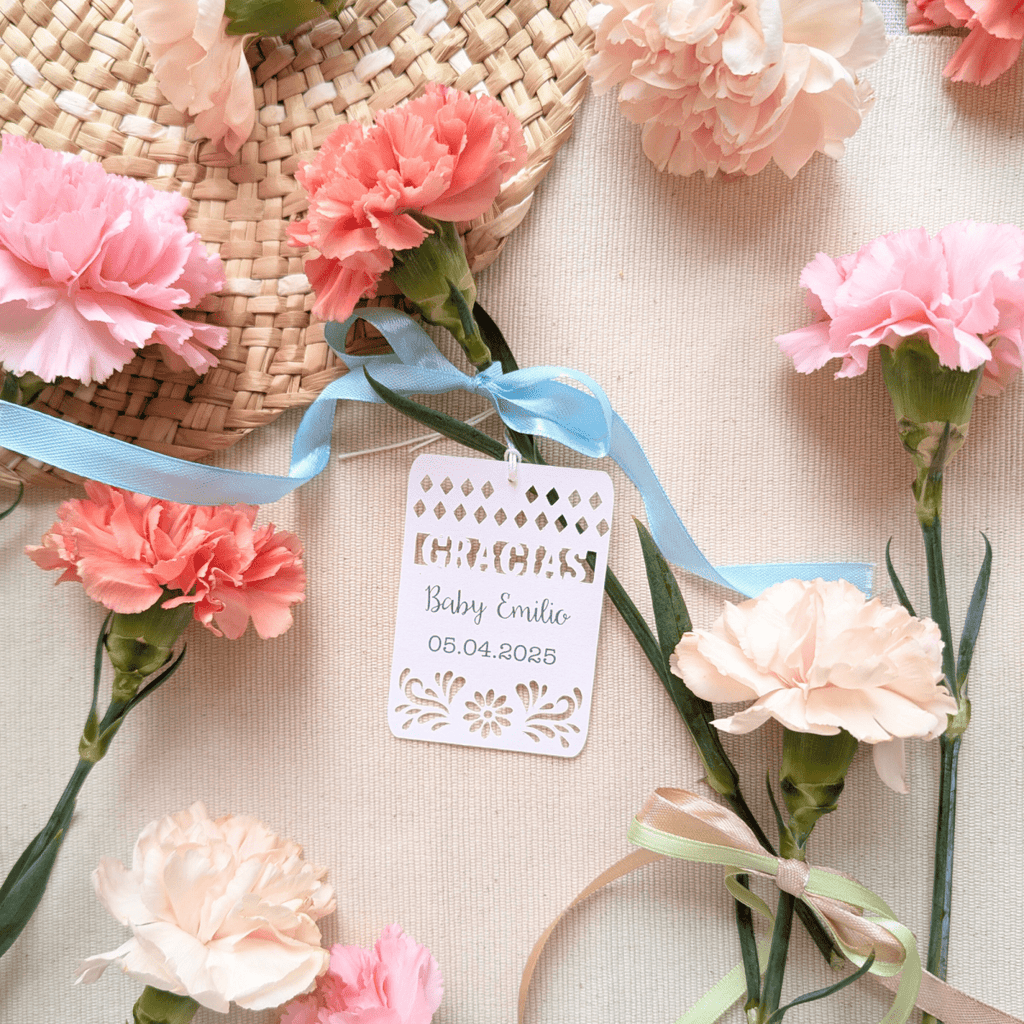 Custom papel picado favor tags with personalized message