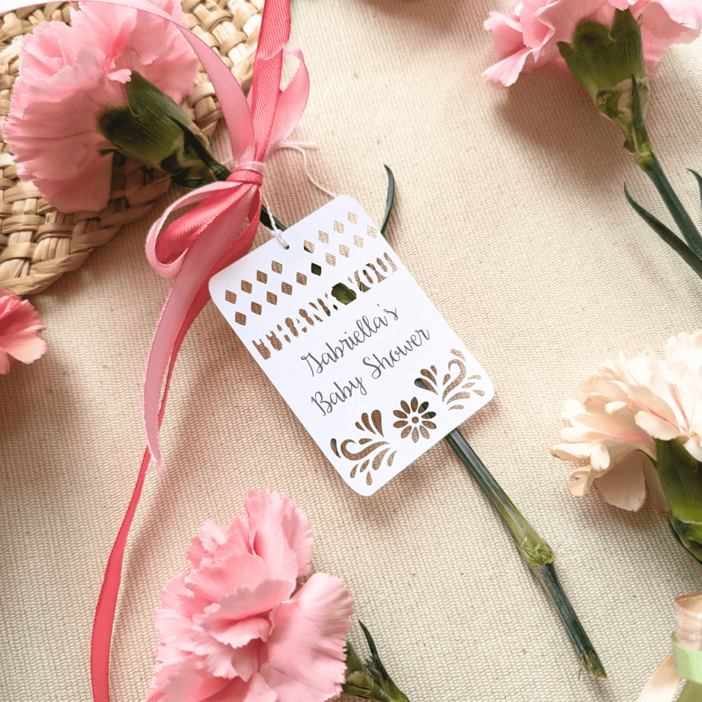 Custom papel picado favor tags with personalized message