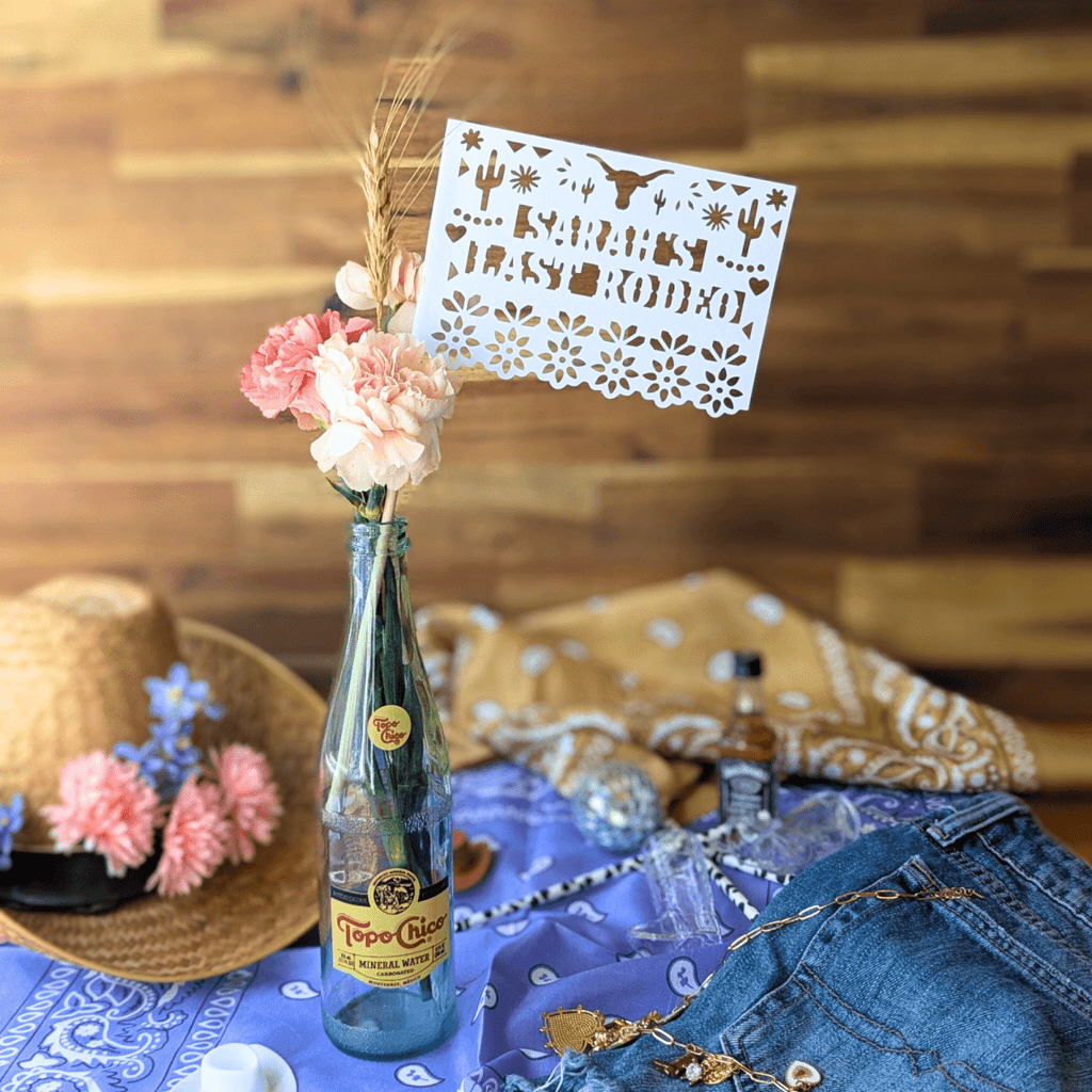 Custom rodeo bachelorette centerpiece flags