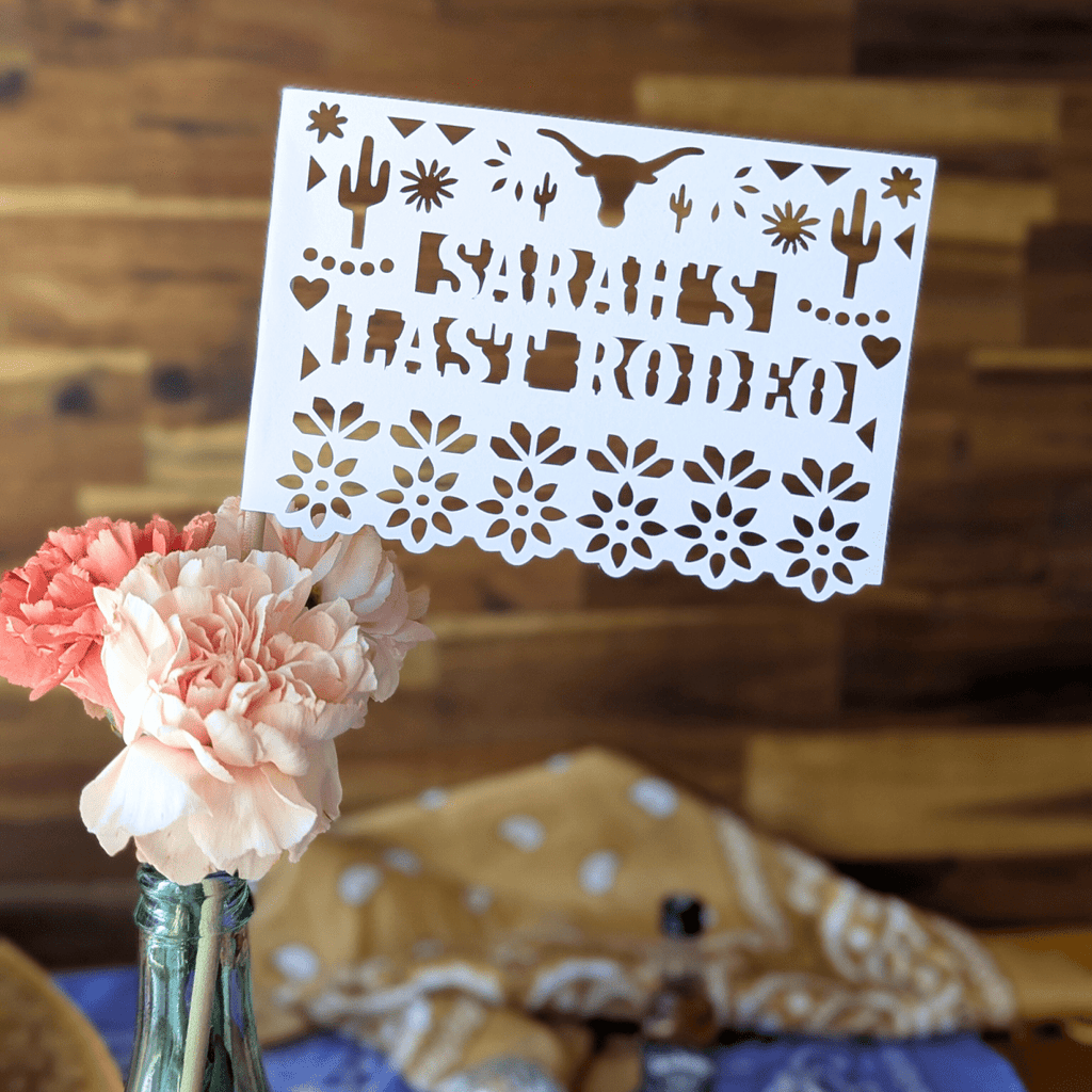 Custom rodeo bachelorette centerpiece flags