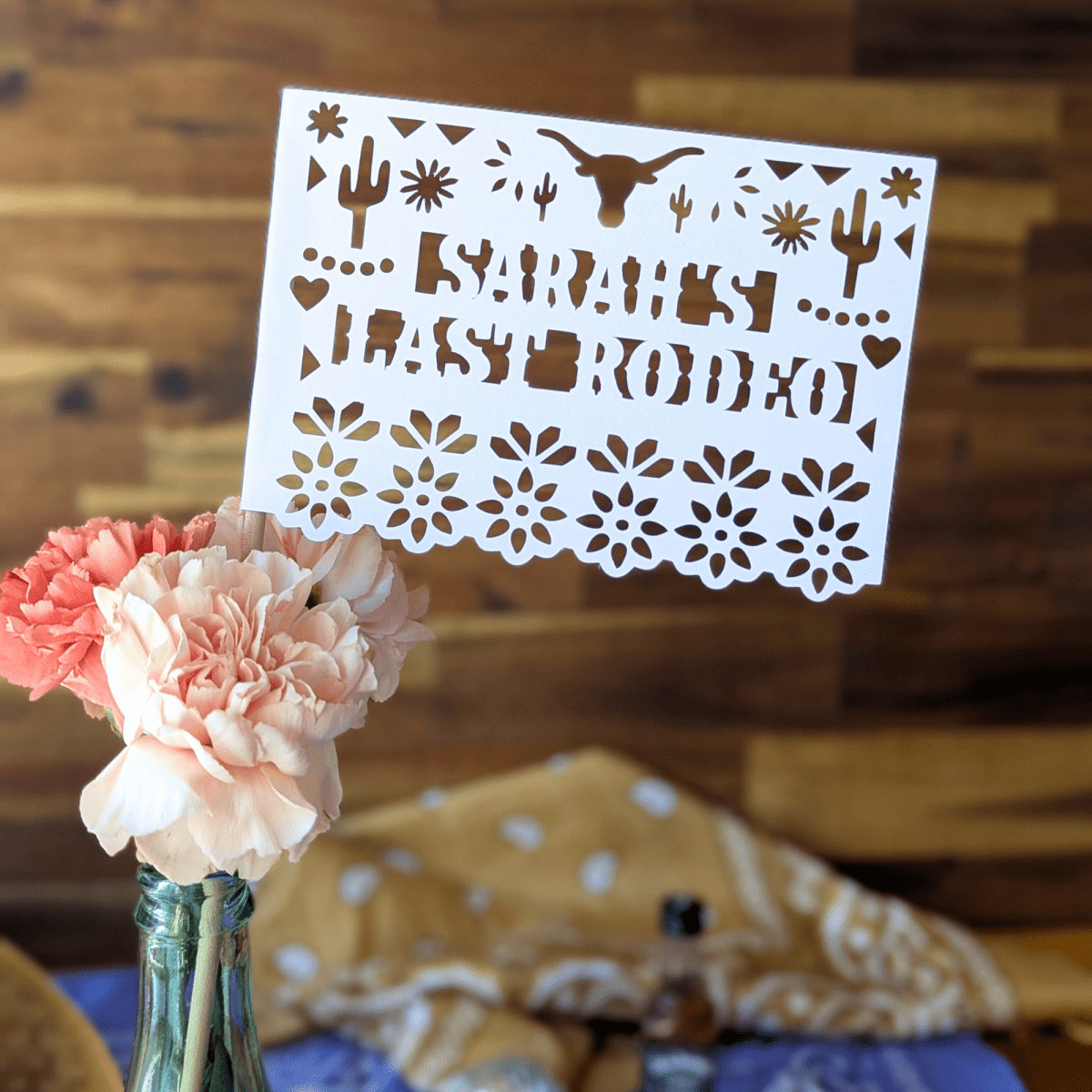 Custom rodeo bachelorette centerpiece flags