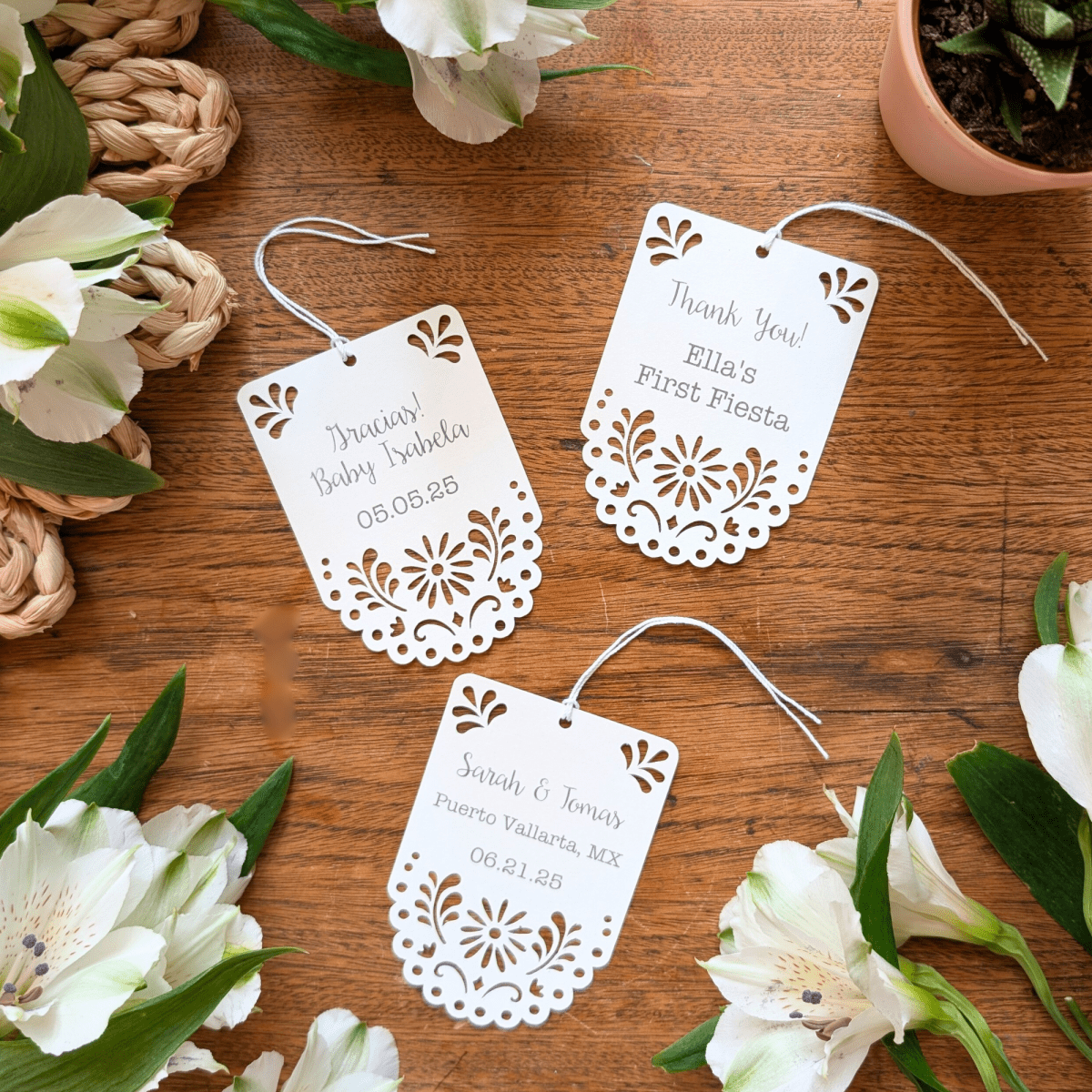 Personalized wedding favor tags with custom cardstock colors