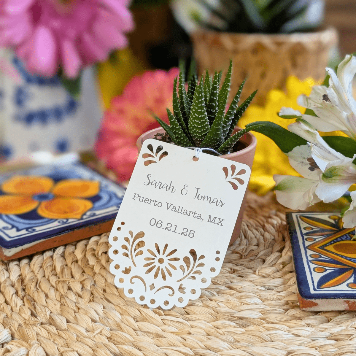 Personalized wedding favor tags with custom cardstock colors