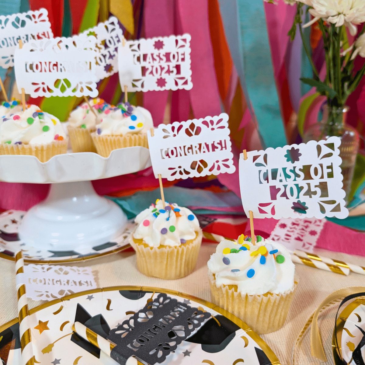 Fiesta Graduation Class of 2025 Cupcake Toppers - Lula Flora