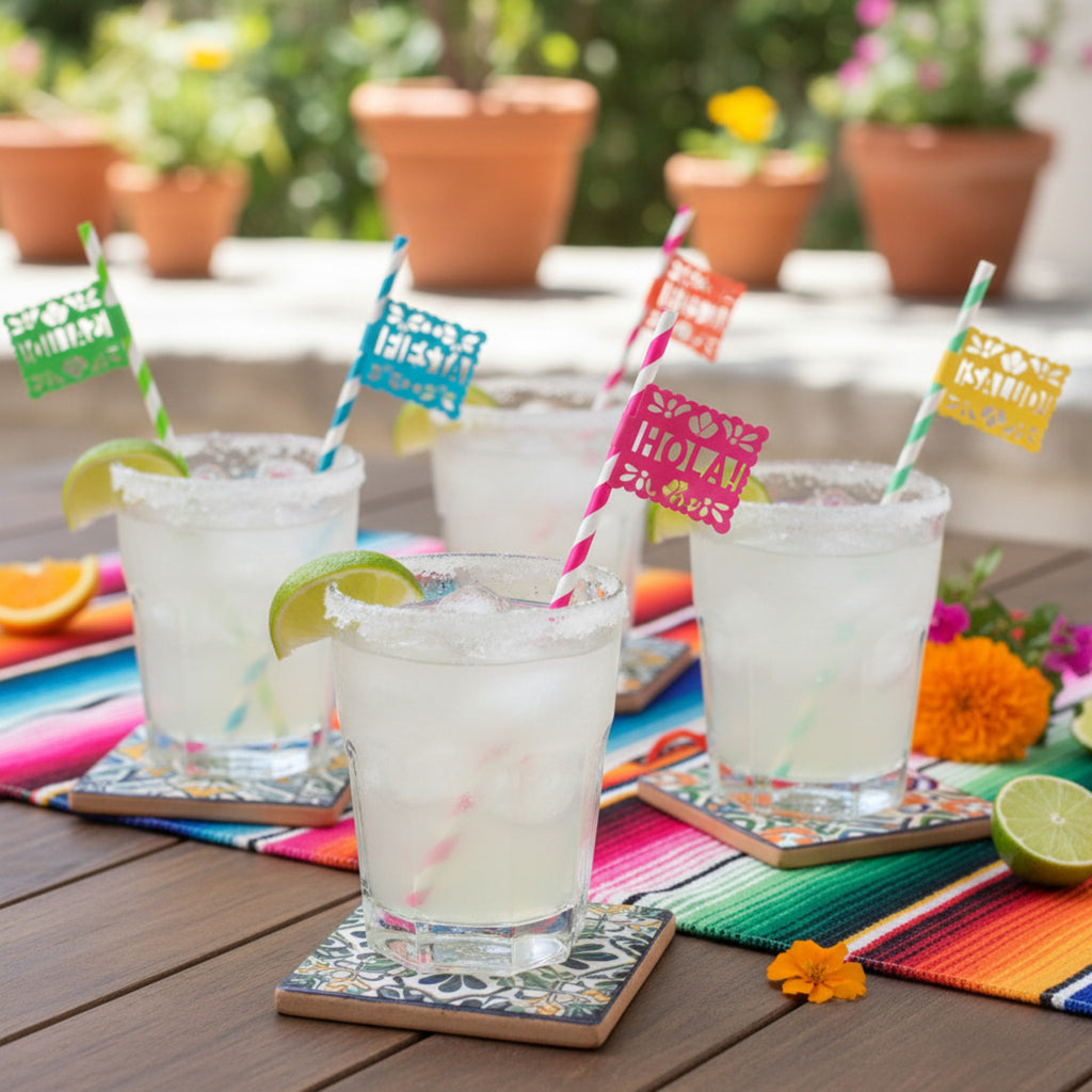Cinco de Mayo fiesta party straws with colorful paper flags