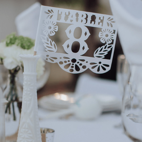 Floral table number flags in custom colors