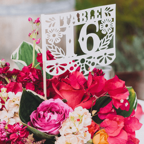Floral table number flags in custom colors