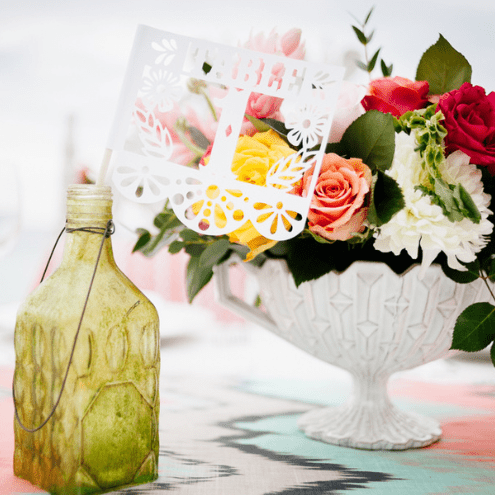 Floral table number flags in custom colors