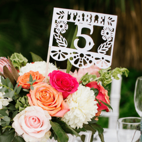 Floral table number flags in custom colors
