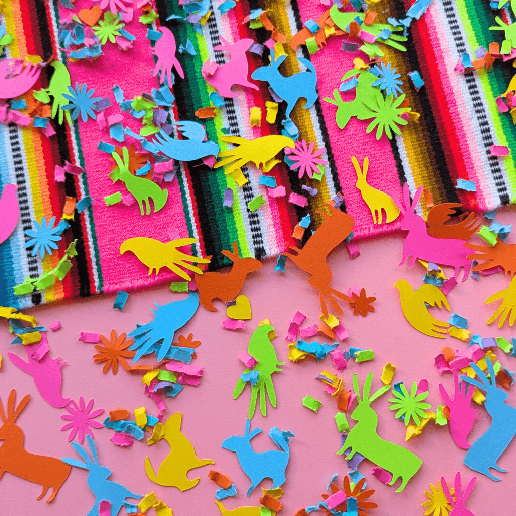 Bright Otomi animal fiesta confetti in colorful cardstock