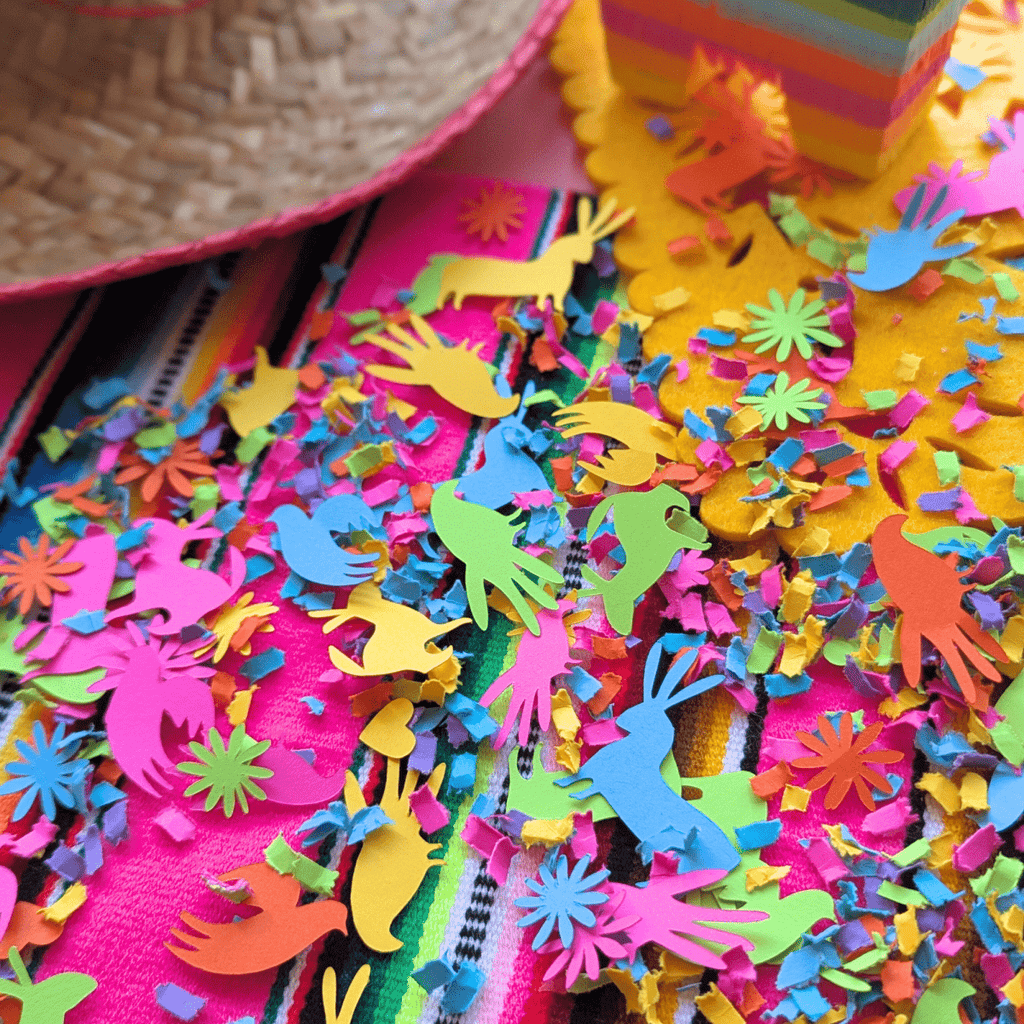 Bright Otomi animal fiesta confetti in colorful cardstock