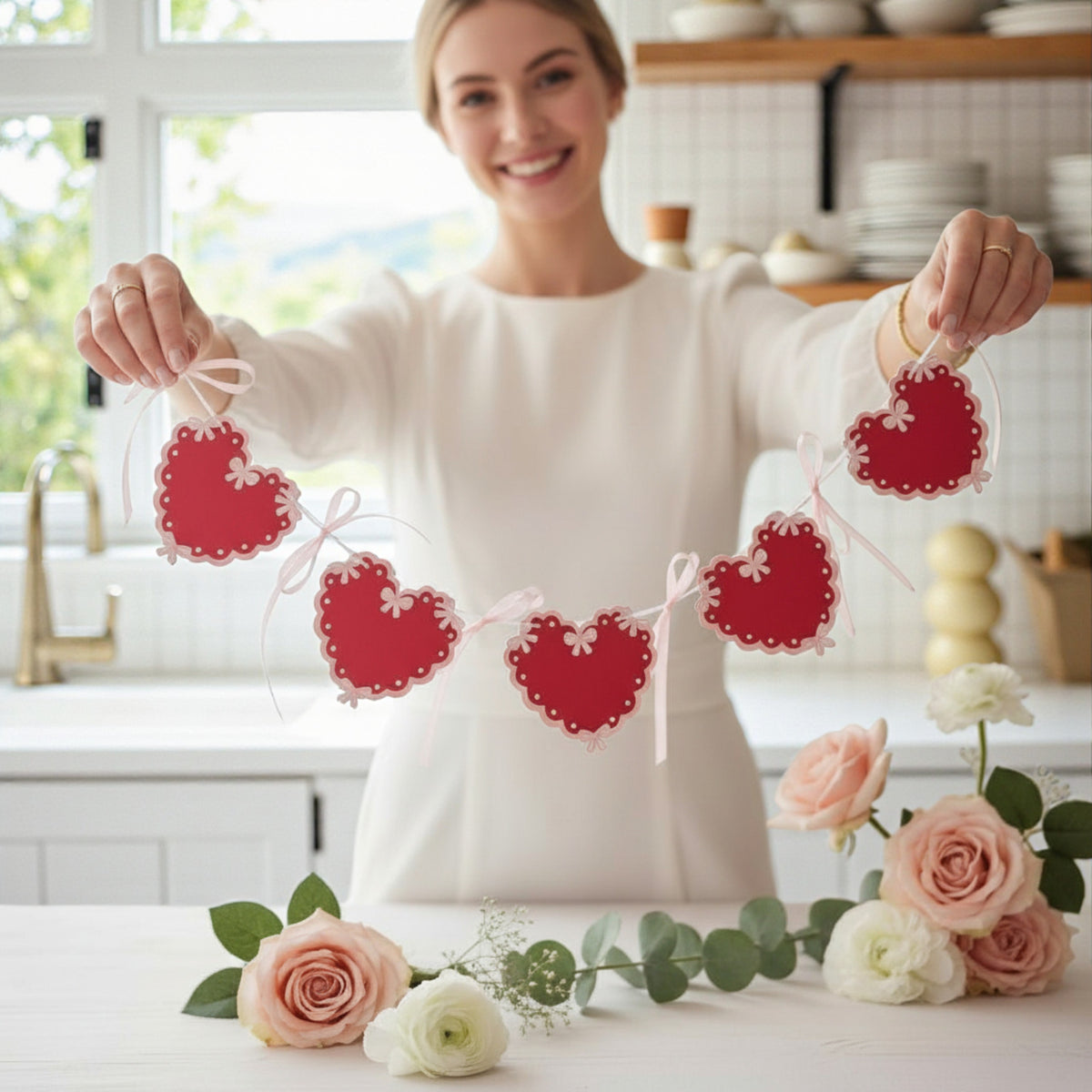 Coquette Valentine’s Day Heart and Bows Banner