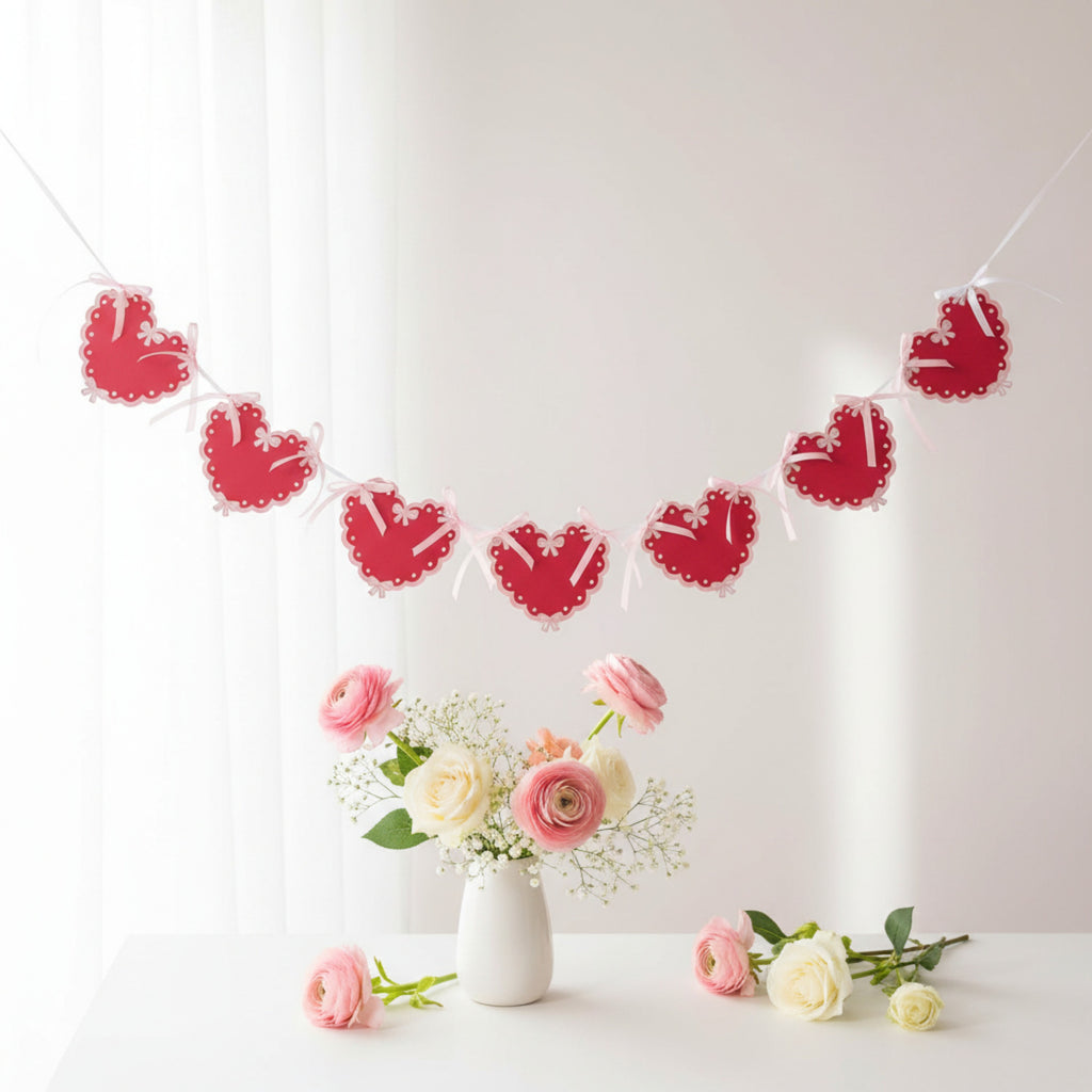 Coquette Valentine’s Day Heart and Bows Banner
