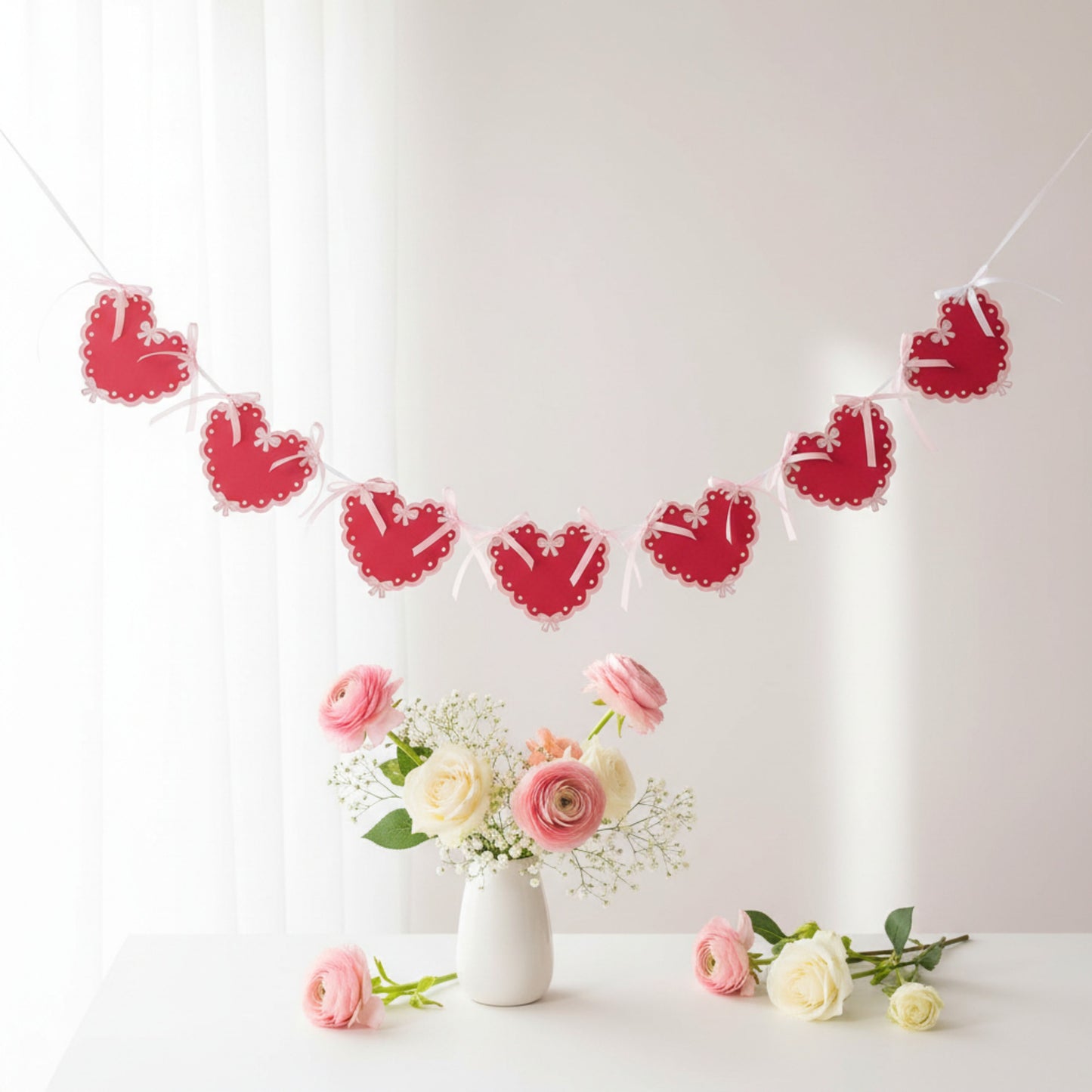 Banner de corazones y lazos para San Valentín de Coquette