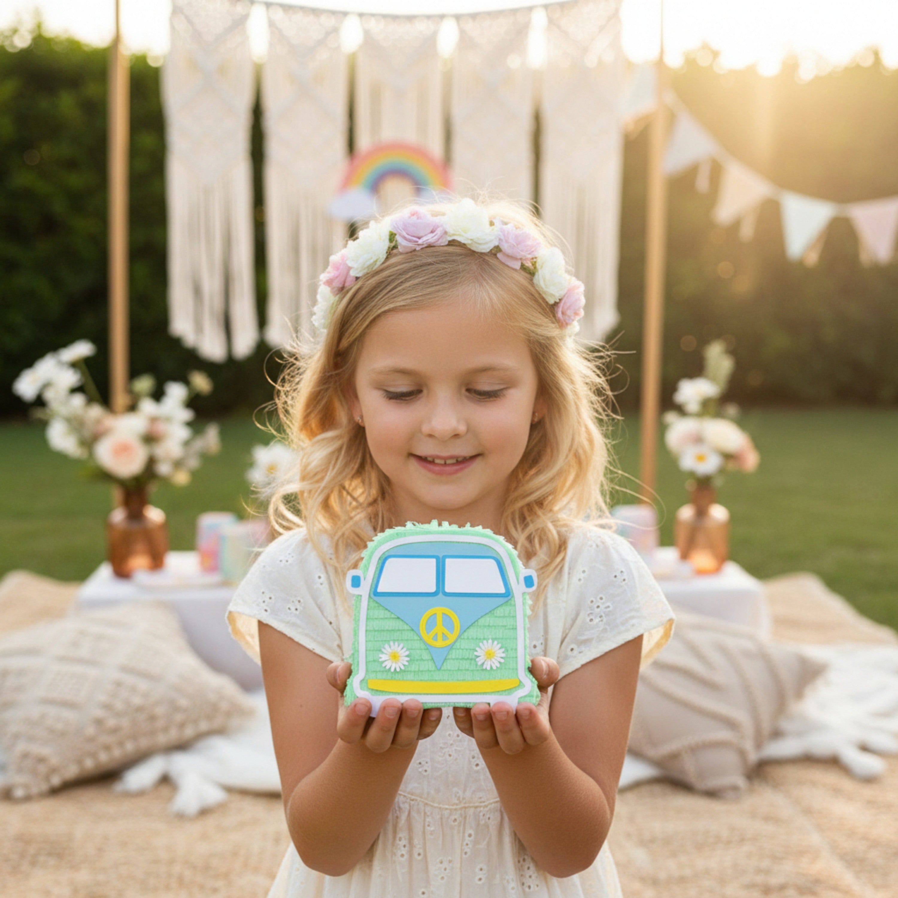 Hippie Van Mini Piñata Party Favor- Mint