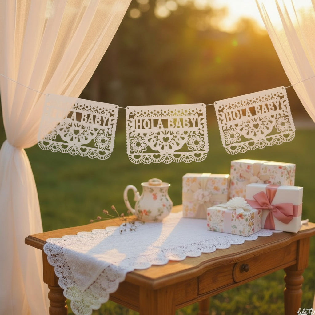 Floral Papel Picado Baby Shower Banner - Lula Flora