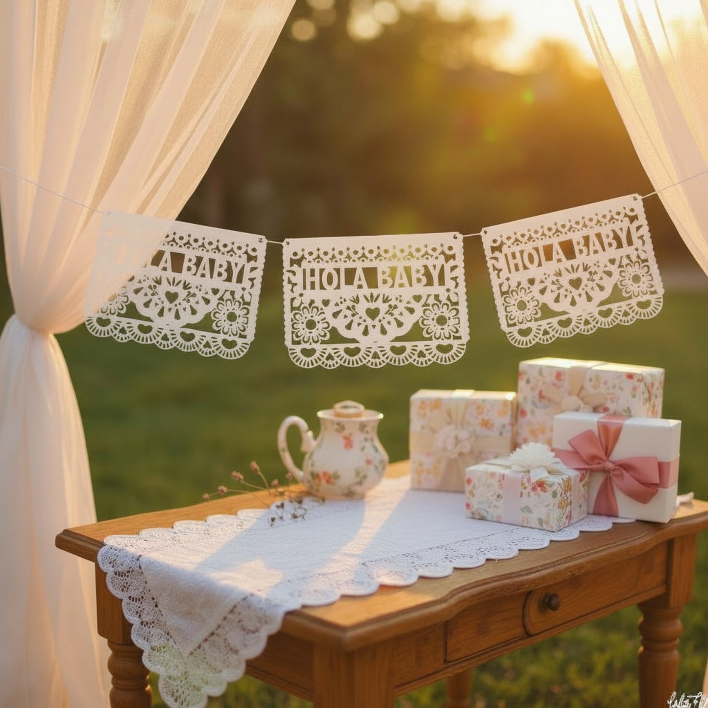 Floral Papel Picado Banner - HOLA BABY