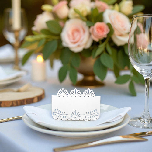 Lace design wedding place cards in custom colors